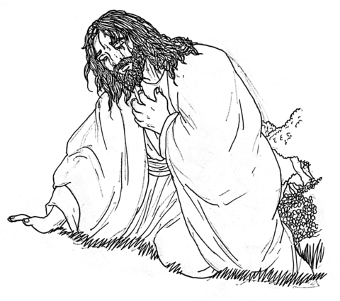 Jesus Christ Praying In The Garden Of Gethsemane Coloring Page